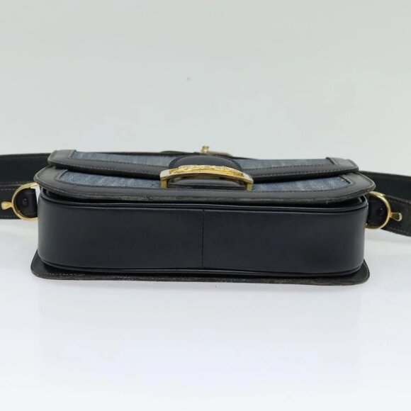 CELINE Shoulder Bag Leather Canvas Navy Gold Auth BD2149 - Picture 7 of 16